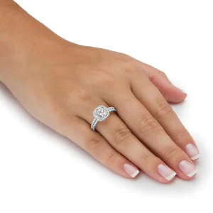 Oriental Trading Rings*Palmbeach Jewelry Platinum-Plated Sterling Silver Round Cubic Zirconia Halo Bridal Ring Set Sizes 6-10