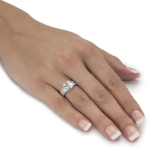 Oriental Trading Rings*Palmbeach Jewelry Platinum-Plated Sterling Silver Princess Cut Cubic Zirconia Bridal Ring Set Sizes 6-10