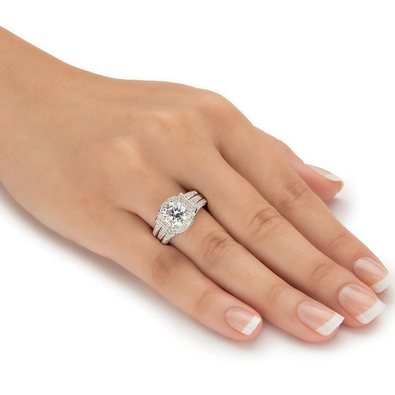 palmbeach_jewelry_platinu_2.webp Oriental Trading Rings*Palmbeach Jewelry Platinum-Plated Sterling Silver Round Cubic Zirconia Jacket Bridal Ring Set Sizes 5-10