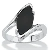 Oriental Trading Rings*Palmbeach Jewelry Sterling Silver Marquise Shaped Natural Black Onyx Bypass Ring Sizes 5-12