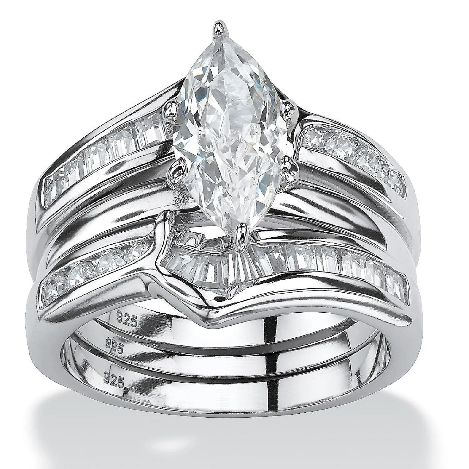 palmbeach_jewelry_sterlin_0.webp Oriental Trading Rings*Palmbeach Jewelry Sterling Silver Marquise Shaped Cubic Zirconia 3 Piece Bridal Ring Set Sizes 6-10
