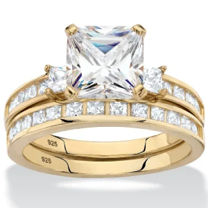 Oriental Trading Rings*Palmbeach Jewelry Yellow Gold-Plated Sterling Silver Princess Cut Cubic Zirconia Bridal Ring Set Sizes 6-10
