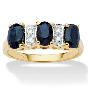 Oriental Trading Rings*Palmbeach Jewelry Yellow Gold-Plated Sterling Silver Oval Cut Genuine Blue Sapphire And Diamond Accent Ring Sizes 5-10