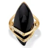 Oriental Trading Rings*Palmbeach Jewelry Yellow Gold-Plated Marquise Shaped Natural Black Onyx And Round Cubic Zirconia Ring Sizes 6-12
