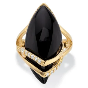 Oriental Trading Rings*Palmbeach Jewelry Yellow Gold-Plated Marquise Shaped Natural Black Onyx And Round Cubic Zirconia Ring Sizes 6-12