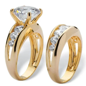 Oriental Trading Rings*Palmbeach Jewelry Yellow Gold-Plated Round Cubic Zirconia Channel Set Bridal Ring Set Sizes 6-10
