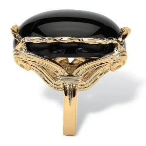 Oriental Trading Rings*Palmbeach Jewelry Yellow Gold-Plated Natural Black Onyx Cabochon Pillow Ring Sizes 6-10