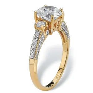 Oriental Trading Rings*Palmbeach Jewelry Yellow Gold-Plated Sterling Silver Round Cubic Zirconia 3-Stone Bridal Ring Sizes 5-10