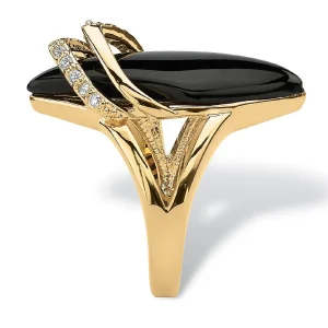 Oriental Trading Rings*Palmbeach Jewelry Yellow Gold-Plated Marquise Shaped Natural Black Onyx And Round Cubic Zirconia Ring Sizes 6-12