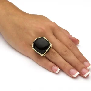 Oriental Trading Rings*Palmbeach Jewelry Yellow Gold-Plated Natural Black Onyx Cabochon Pillow Ring Sizes 6-10