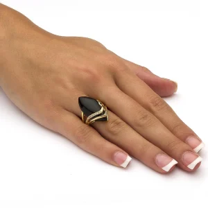 Oriental Trading Rings*Palmbeach Jewelry Yellow Gold-Plated Marquise Shaped Natural Black Onyx And Round Cubic Zirconia Ring Sizes 6-12