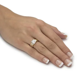 Oriental Trading Rings*Palmbeach Jewelry Yellow Gold-Plated Sterling Silver Princess Cut Cubic Zirconia Bridal Ring Set Sizes 6-10