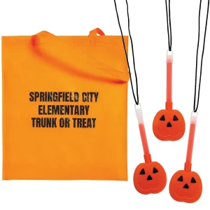 Personalized Halloween Tote Bag & Pumpkin Glow Necklace Kit For 48<Oriental Trading Cheap