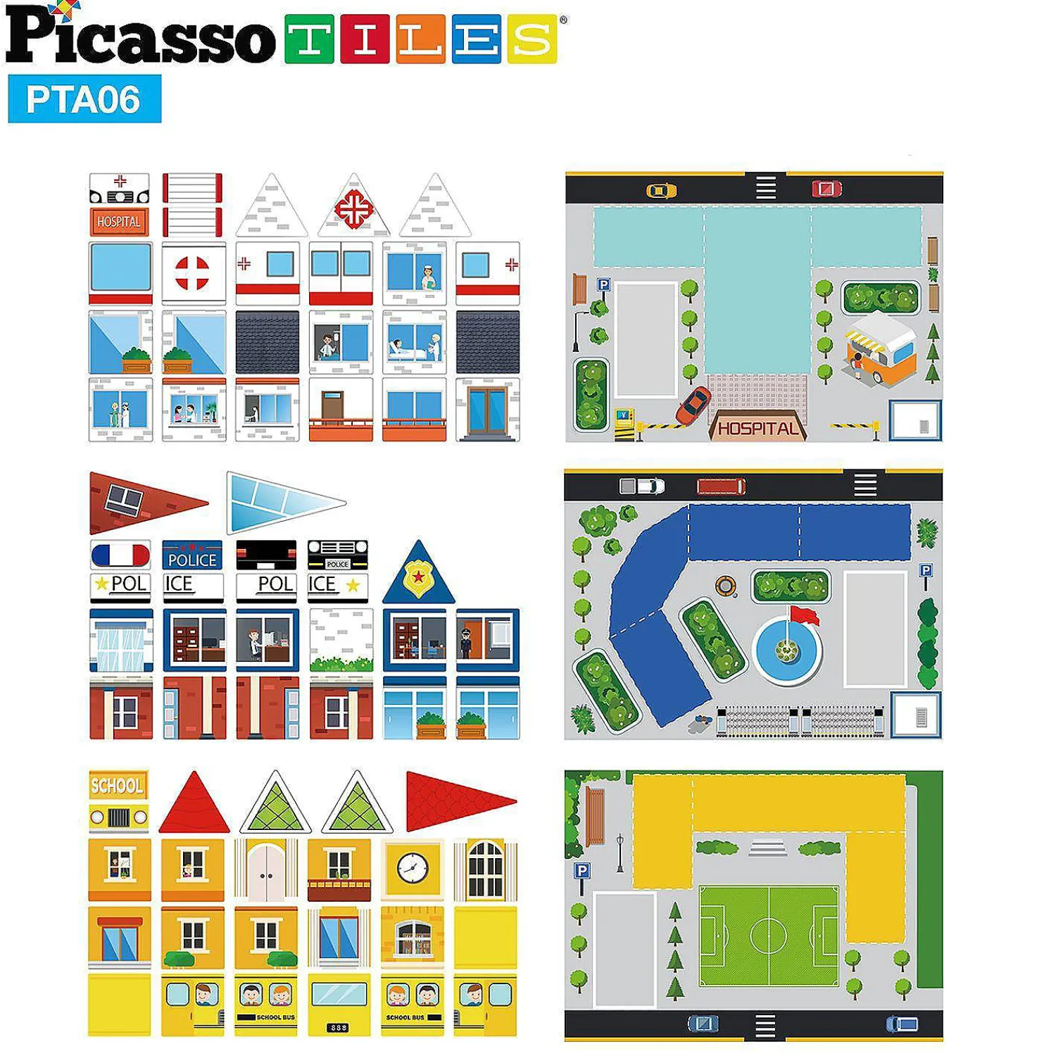 picassotiles__pc_school_h_0.webp Oriental Trading Building Blocks*Picassotiles - 80Pc School, Hospital, And Police Station Theme Set Pta06