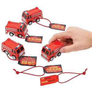 Oriental Trading Toy Cars*Pull-Back Fire Truck Valentine Exchanges With Card For 12