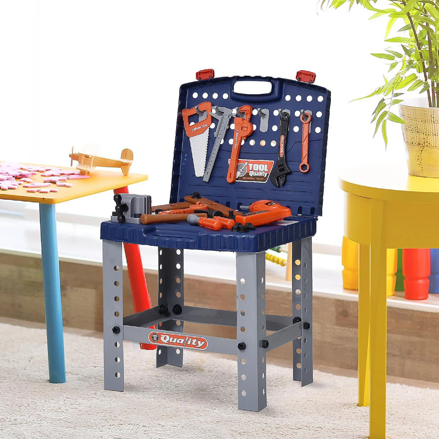 qaba__pcs_kids_pretend_se_1.webp Oriental Trading Pretend Play*Qaba 68 Pcs Kids Pretend Series Workbench Toy Tool Play Set With Realistic Tools And Electric Drill Educational Gift For Toddler Children 3 To 6 Years Old