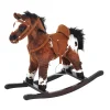 Qaba Kids Metal Plush Ride On Rocking Horse Chair Toy With Realistic Sounds Dark Brown/White<Oriental Trading Outlet