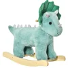 Qaba Kids Plush Ride On Rocking Horse Triceratops Shaped Plush Toy Rocker With Realistic Sounds For Child 36 72 Months Dark Green<Oriental Trading Shop
