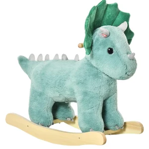 Qaba Kids Plush Ride On Rocking Horse Triceratops Shaped Plush Toy Rocker With Realistic Sounds For Child 36 72 Months Dark Green<Oriental Trading Shop