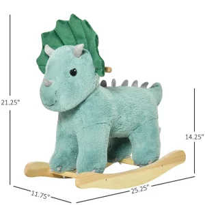 Qaba Kids Plush Ride On Rocking Horse Triceratops Shaped Plush Toy Rocker With Realistic Sounds For Child 36 72 Months Dark Green<Oriental Trading Shop