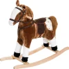 Qaba Kids Plush Toy Rocking Horse Pony Toddler Ride On Animal For Girls Pink Birthday Gifts With Realistic Sounds Brown<Oriental Trading New