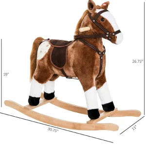 Qaba Kids Plush Toy Rocking Horse Pony Toddler Ride On Animal For Girls Pink Birthday Gifts With Realistic Sounds Brown<Oriental Trading New