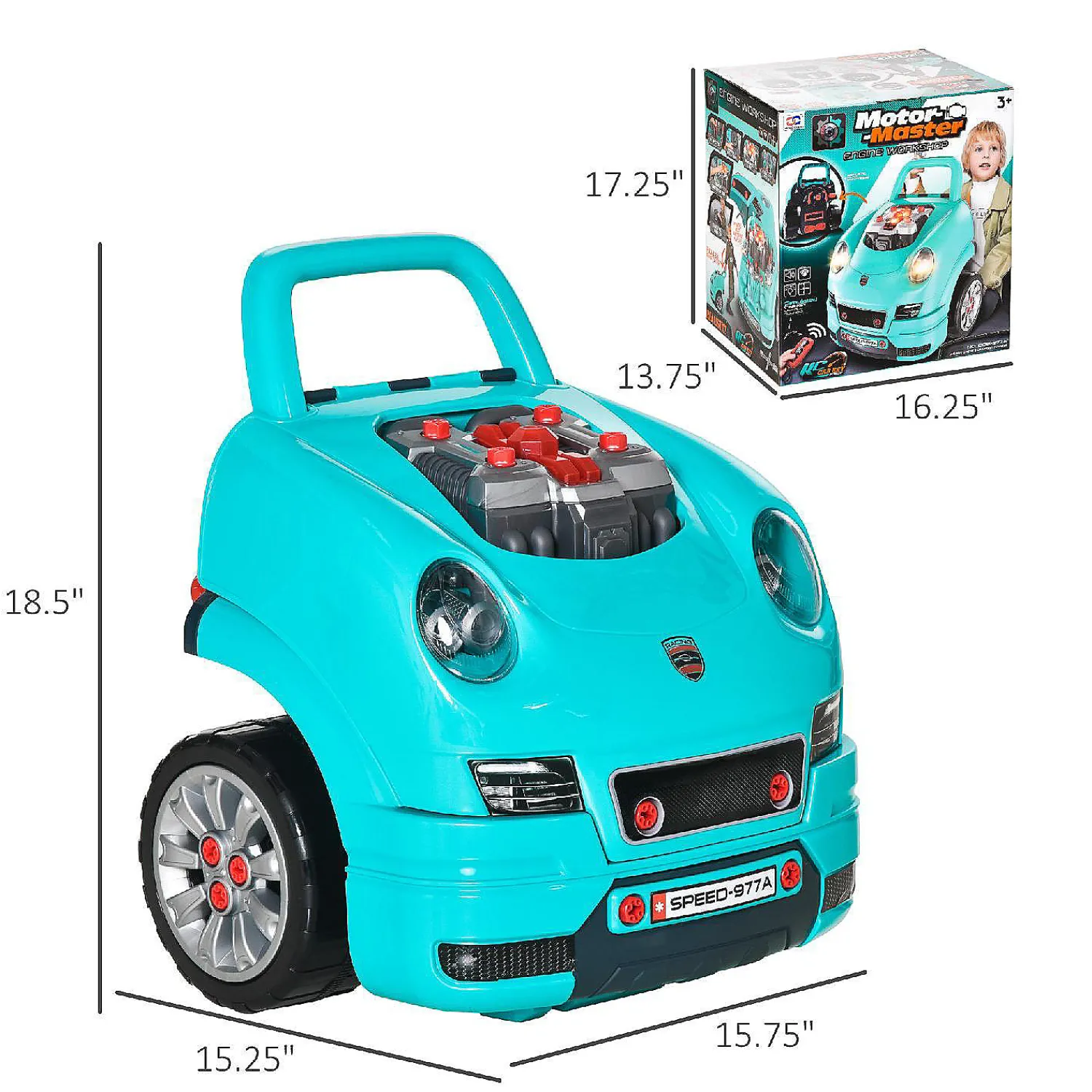 qaba_mechanic_kids_truck__3.webp Oriental Trading Pretend Play*Qaba Mechanic Kids Truck Engine Toy Set Car Service Playset Engine Disassembly Play Workshop Includes 61 Pieces Steering Wheel Horn Light For 3 5 Years Old Teal