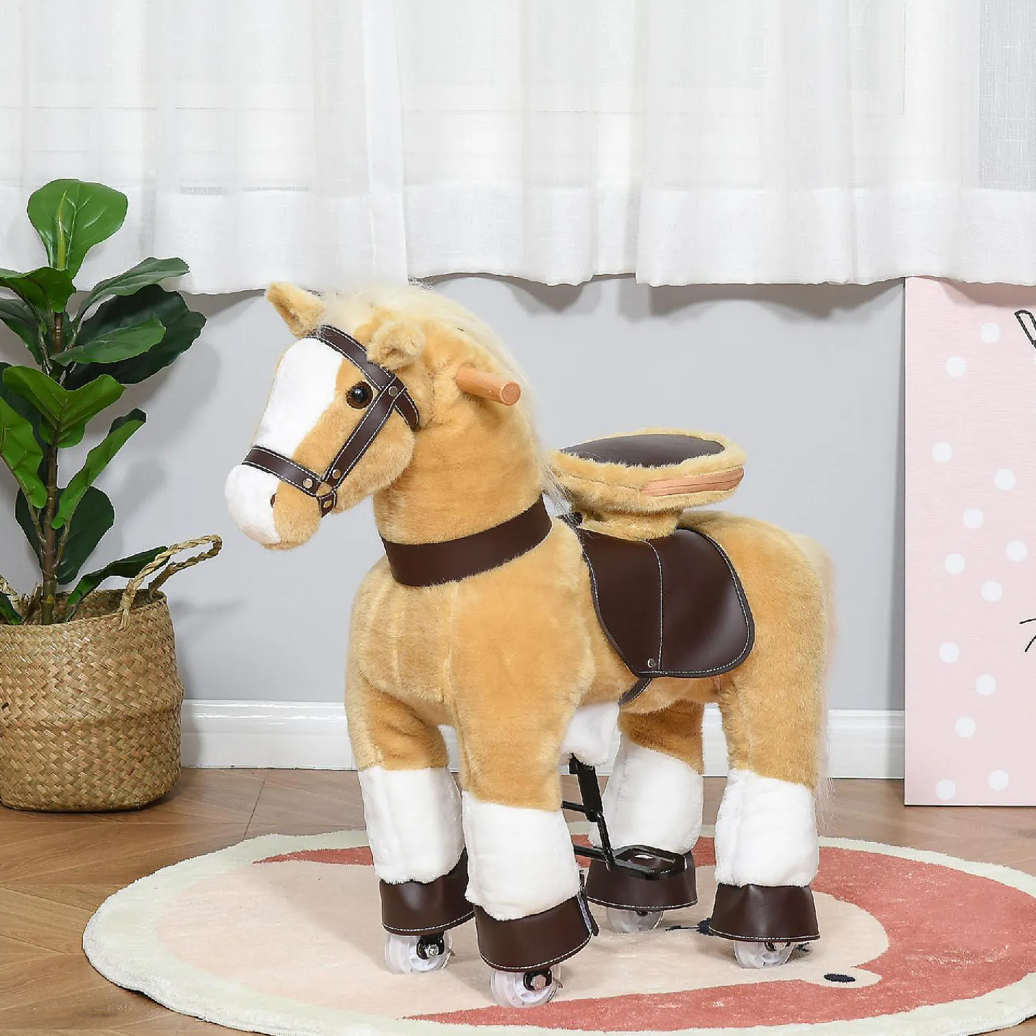 qaba_ride_on_walking_roll_1.webp Qaba Ride On Walking Rolling Kids Horse With Easy Rolling Wheels Soft Huggable Body And A Large Size For Kids 3 8 Years<Oriental Trading Clearance