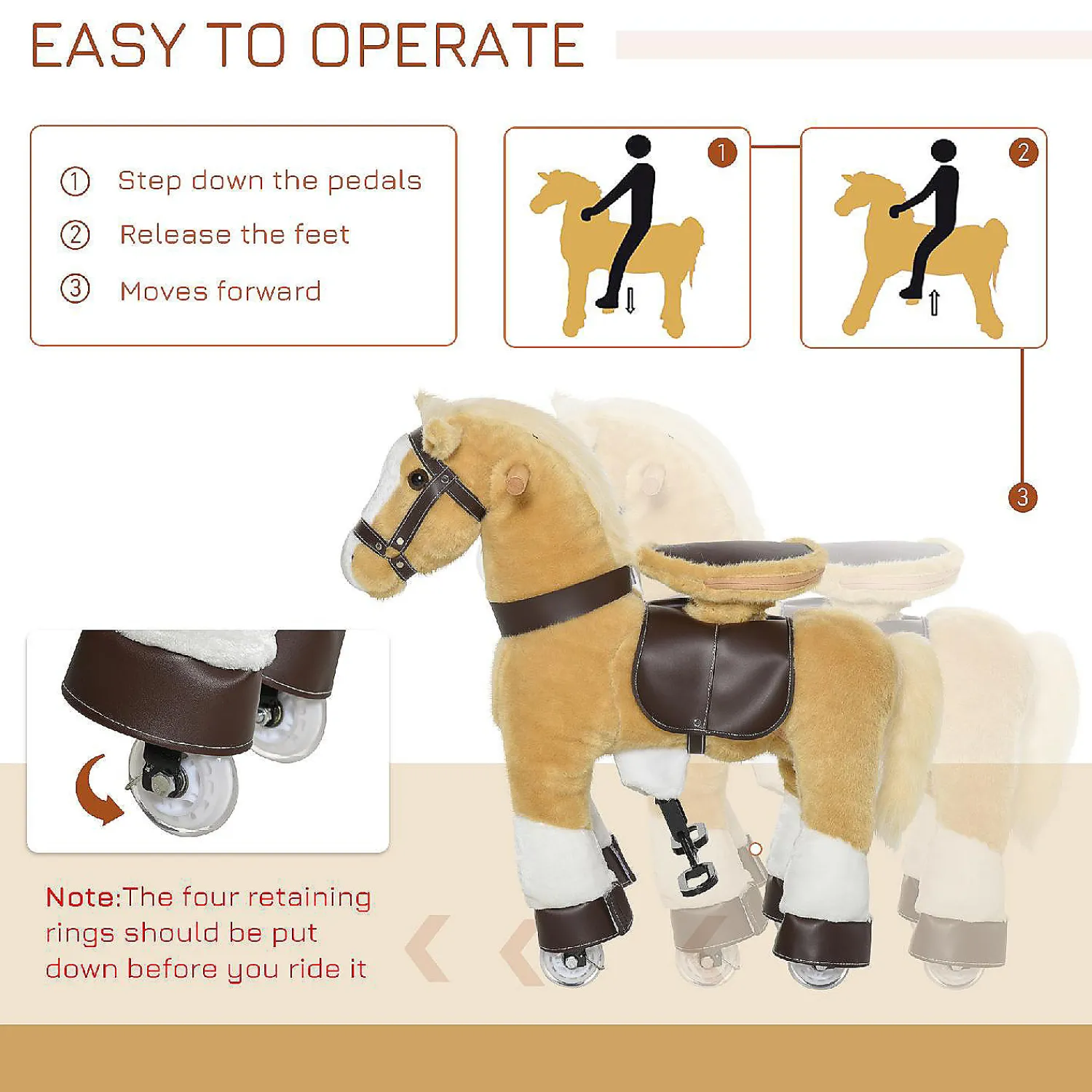 qaba_ride_on_walking_roll_3.webp Qaba Ride On Walking Rolling Kids Horse With Easy Rolling Wheels Soft Huggable Body And A Large Size For Kids 3 8 Years<Oriental Trading Clearance