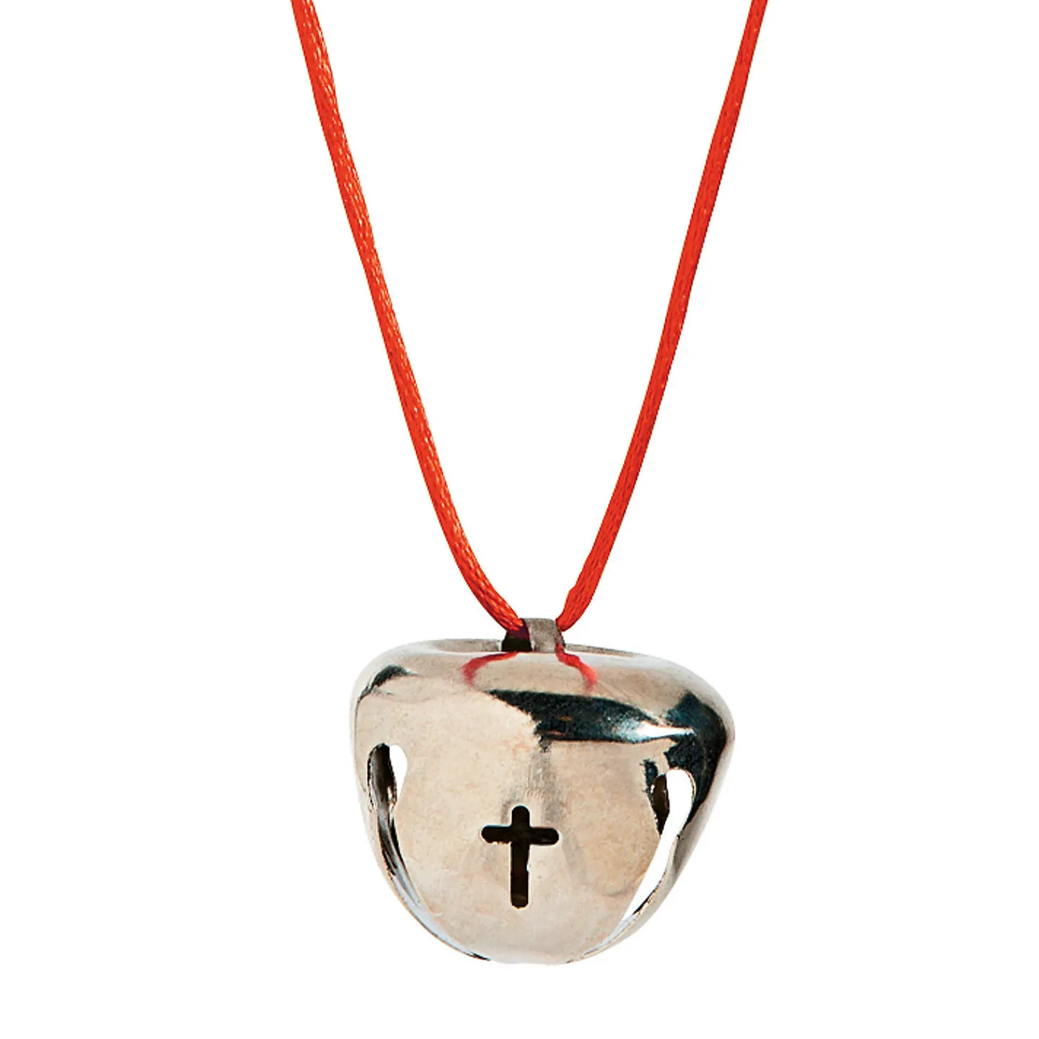 silvertone_jingle_bells_w_0.webp Oriental Trading Necklaces*Silvertone Jingle Bells With Cross Cutout Necklaces - 12 Pc.