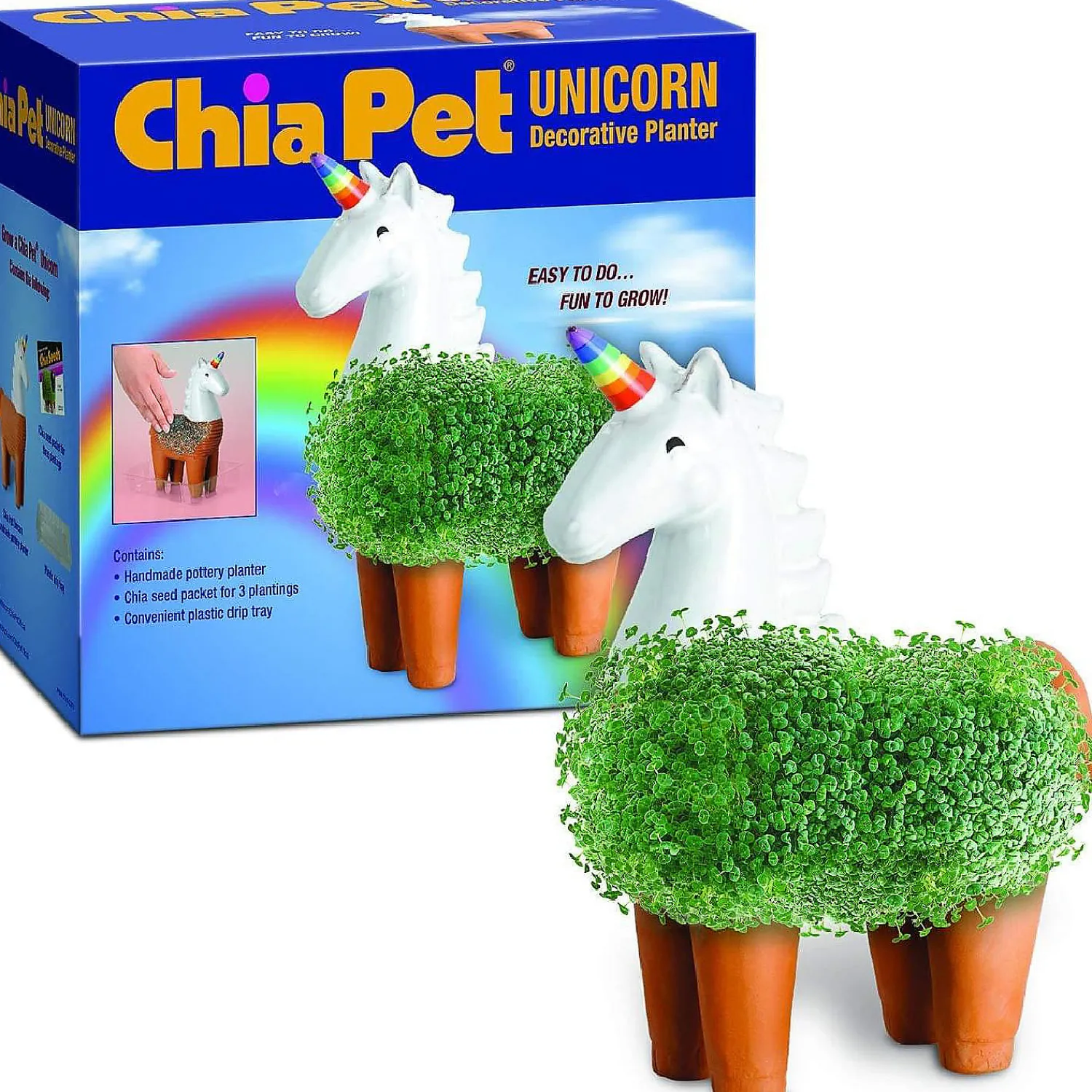 unicorn_with_rainbow_horn_0.webp Oriental Trading Character Toys*Unicorn With Rainbow Horn Chia Pet Decorative Planter