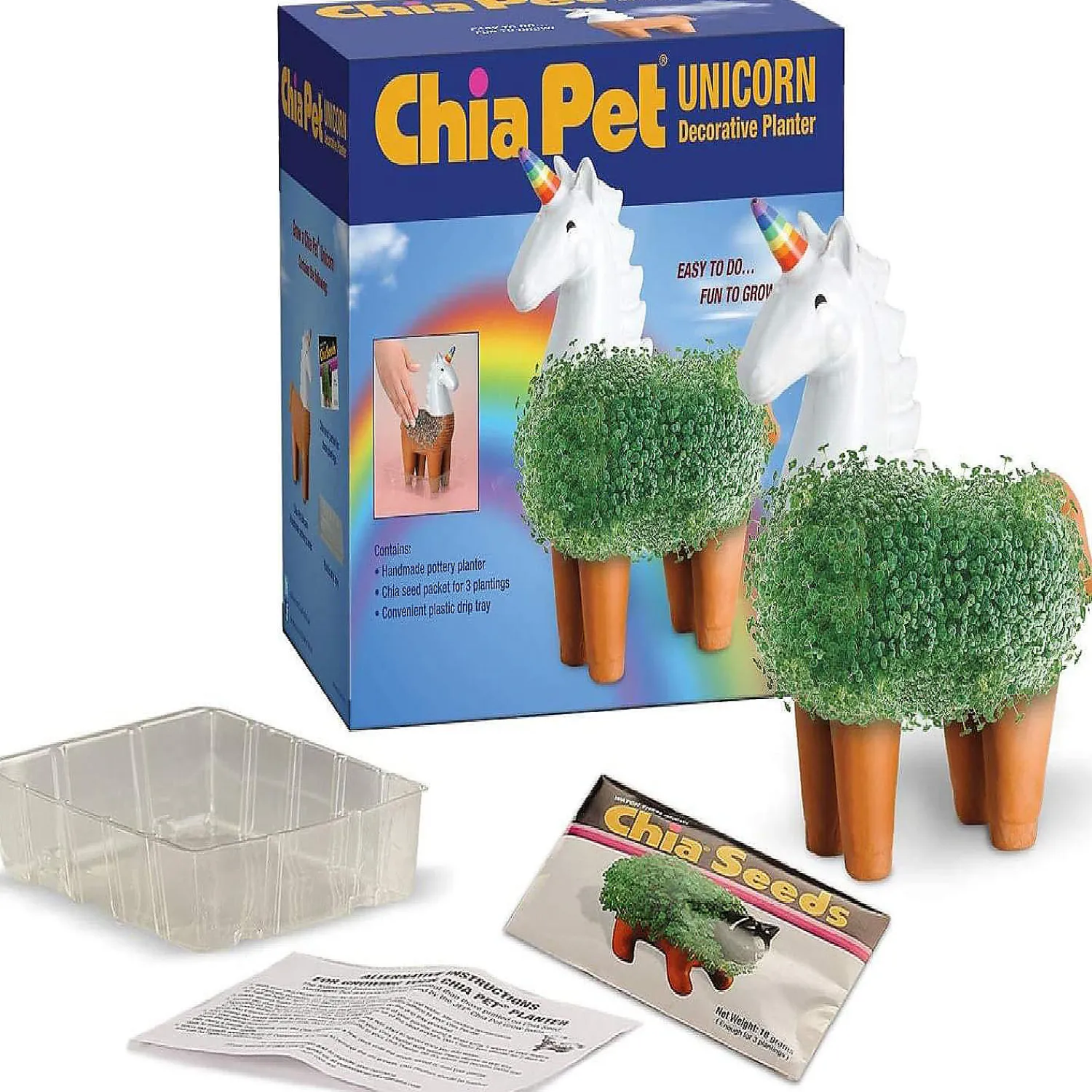 unicorn_with_rainbow_horn_3.webp Oriental Trading Character Toys*Unicorn With Rainbow Horn Chia Pet Decorative Planter