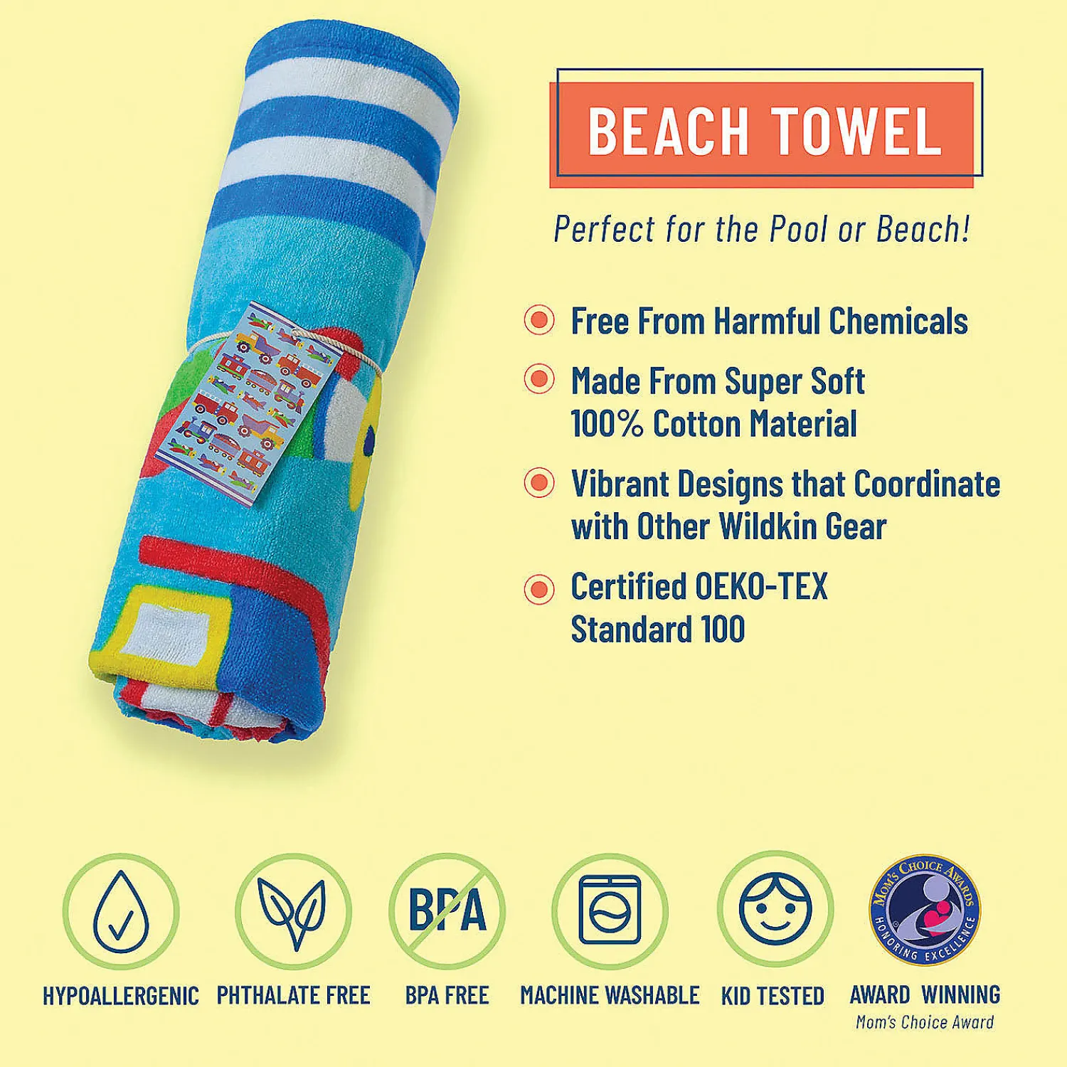 wildkin_trains_planes__tr_1.webp Wildkin Trains, Planes & Trucks 100% Cotton Beach Towel<Oriental Trading Flash Sale