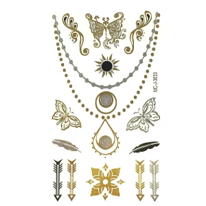 Oriental Trading Temporary Tattoos*Wrapables Celebrity Inspired Temporary Tattoos In Metallic Gold Silver And Black, Small, Butterflies