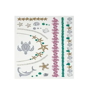 Oriental Trading Temporary Tattoos*Wrapables® Celebrity Inspired Temporary Tattoos In Metallic Gold Silver And Black (6 Sheets), Large, Marine Animals