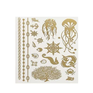 Oriental Trading Temporary Tattoos*Wrapables® Celebrity Inspired Temporary Tattoos In Metallic Gold Silver And Black (6 Sheets), Large, Marine Animals