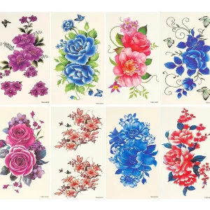 Oriental Trading Temporary Tattoos*Wrapables® Floral Temporary Tattoos Body Art Water Tattoos (8 Sheets), Roses & Peonies