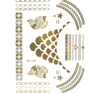 Oriental Trading Temporary Tattoos*Wrapables Large Metallic Gold Silver And Black Body Art Temporary Tattoos, Statement Necklace, Chains, Bands