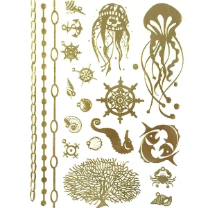 Oriental Trading Temporary Tattoos*Wrapables Large Metallic Gold Silver And Black Body Art Temporary Tattoos, Aquatic Life