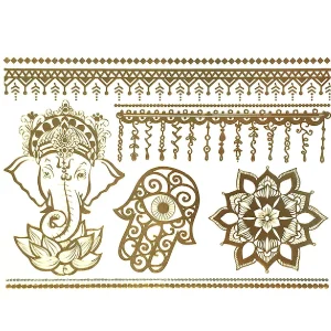 Oriental Trading Temporary Tattoos*Wrapables Large Metallic Gold Silver And Black Body Art Temporary Tattoos, Indian Motif