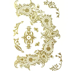 Oriental Trading Temporary Tattoos*Wrapables Large Metallic Gold Silver And Black Body Art Temporary Tattoos, Boteh Motif
