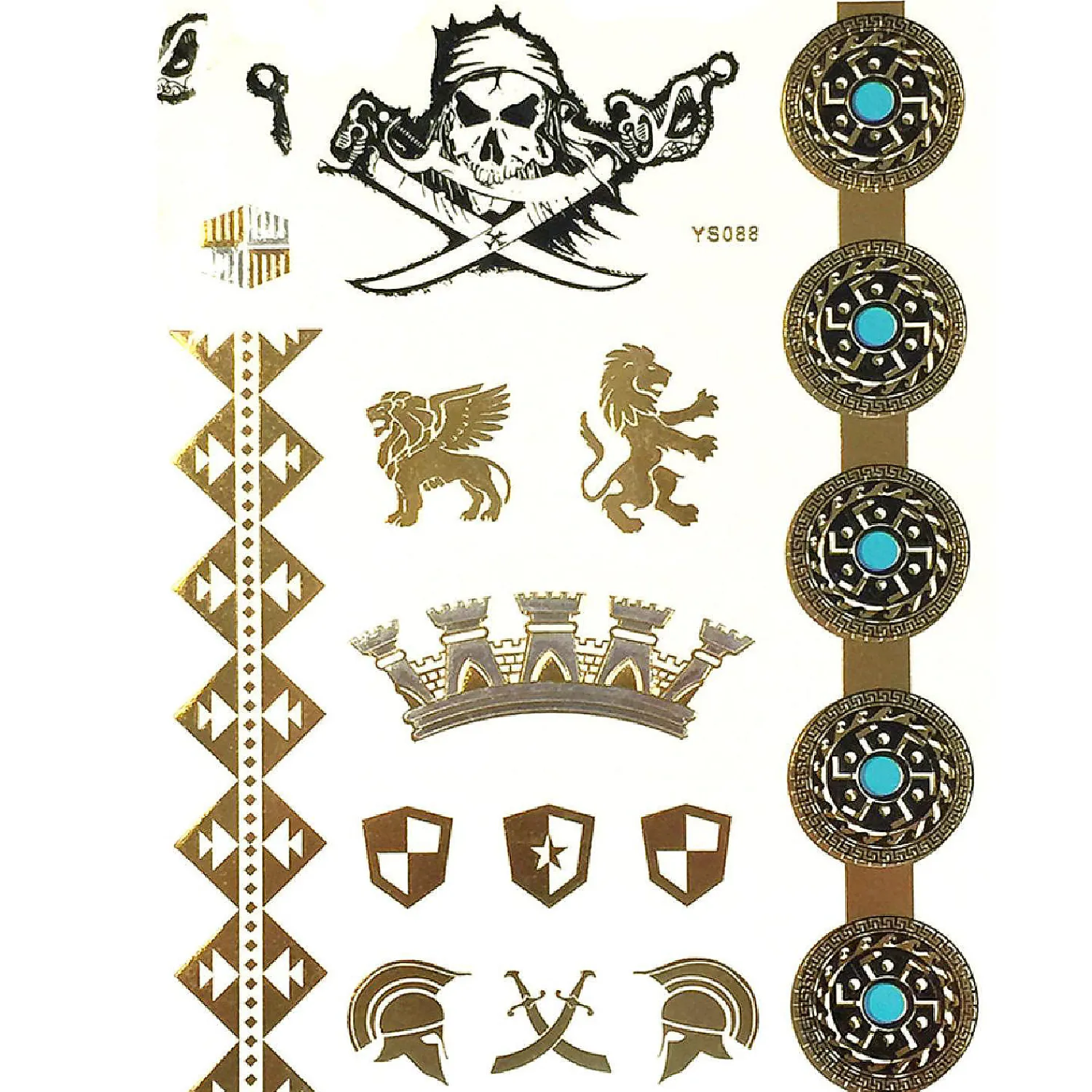 wrapables_large_metallic__0-5.webp Oriental Trading Temporary Tattoos*Wrapables Large Metallic Gold Silver And Black Body Art Temporary Tattoos, Treasure