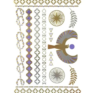 Oriental Trading Temporary Tattoos*Wrapables Large Metallic Gold Silver And Black Body Art Temporary Tattoos, Starburst, Goddess, Clovers