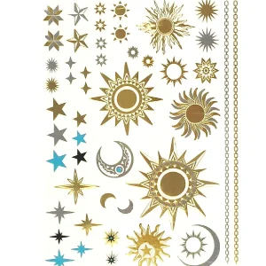 Oriental Trading Temporary Tattoos*Wrapables Large Metallic Gold Silver And Black Body Art Temporary Tattoos, Sun, Moon, Stars