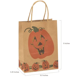 6 1/2" X 3 1/4" X 9" Medium Brown Jack-O'-Lantern Paper Gift Bags - 12 Pc.<Oriental Trading Shop