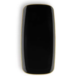10.6" X 5" Black With Gold Rim Flat Raised Edge Rectangular Disposable Plastic Plates (50 Plates)<Oriental Trading Cheap