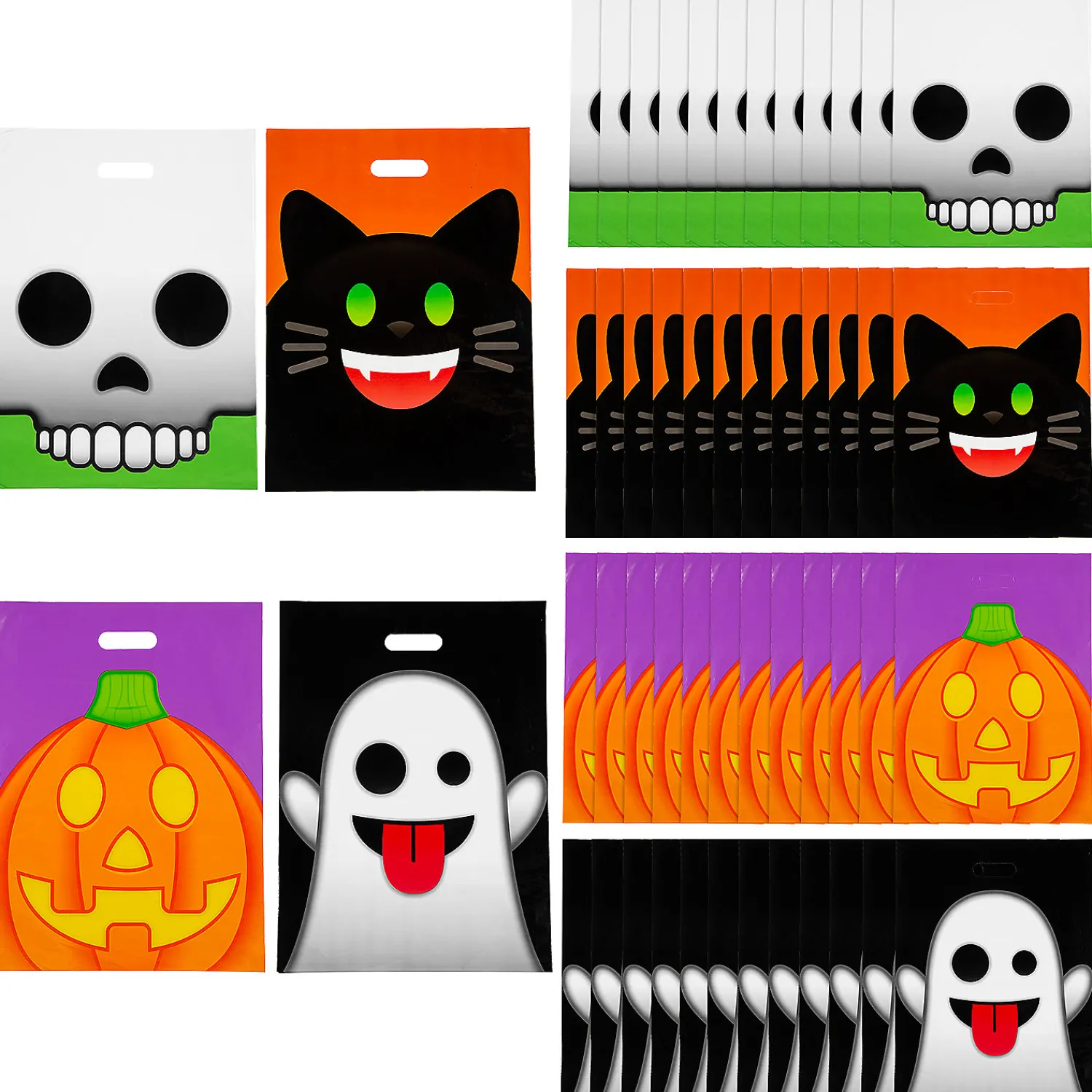 x__bulk__pc_large_hallo_0-2.webp 12 1/2" X 17" Bulk 50 Pc. Large Halloween Emoji Face Trick-Or-Treat Plastic Goody Bags<Oriental Trading Fashion