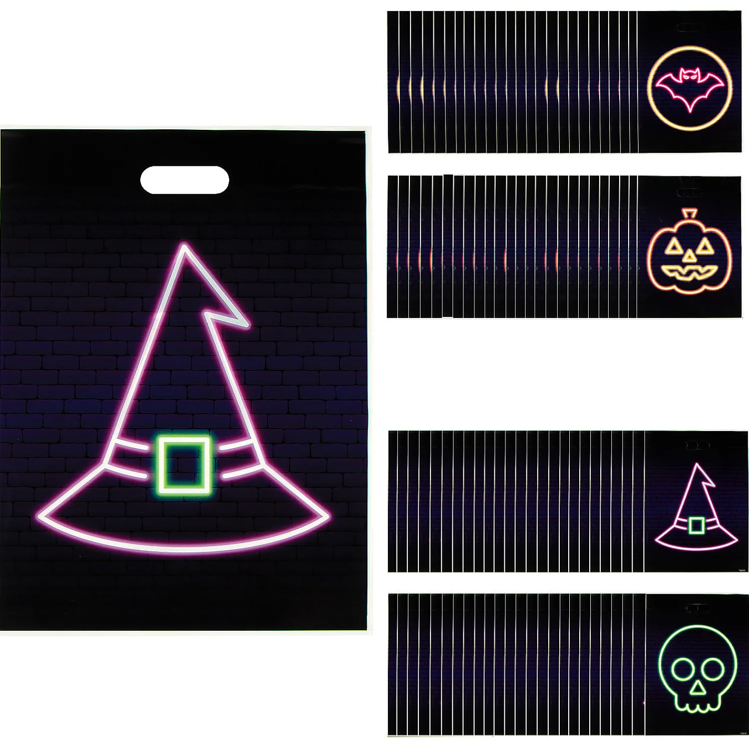 x__bulk__pc_neon_hallow_0.webp 12 1/2" X 17" Bulk 100 Pc. Neon Halloween Plastic Goody Bags<Oriental Trading Hot