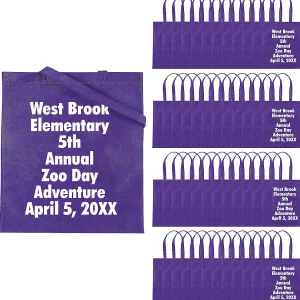 15" X 17" Bulk 144 Pc. Personalized Large Purple Nonwoven Tote Bags<Oriental Trading Sale