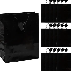 10 1/2" X 13" Large Black Gift Bags - 12 Pc.<Oriental Trading Clearance